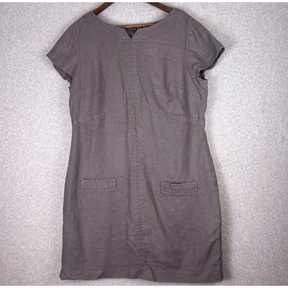 Boden Shift Dress Women's 14 Gray Linen Blend Pockets Short Sleeve Career Casual - Picture 1 of 13